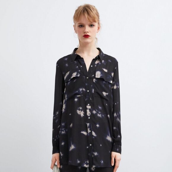 Zara black tie dye button down shirt size large - Picture 1 of 9